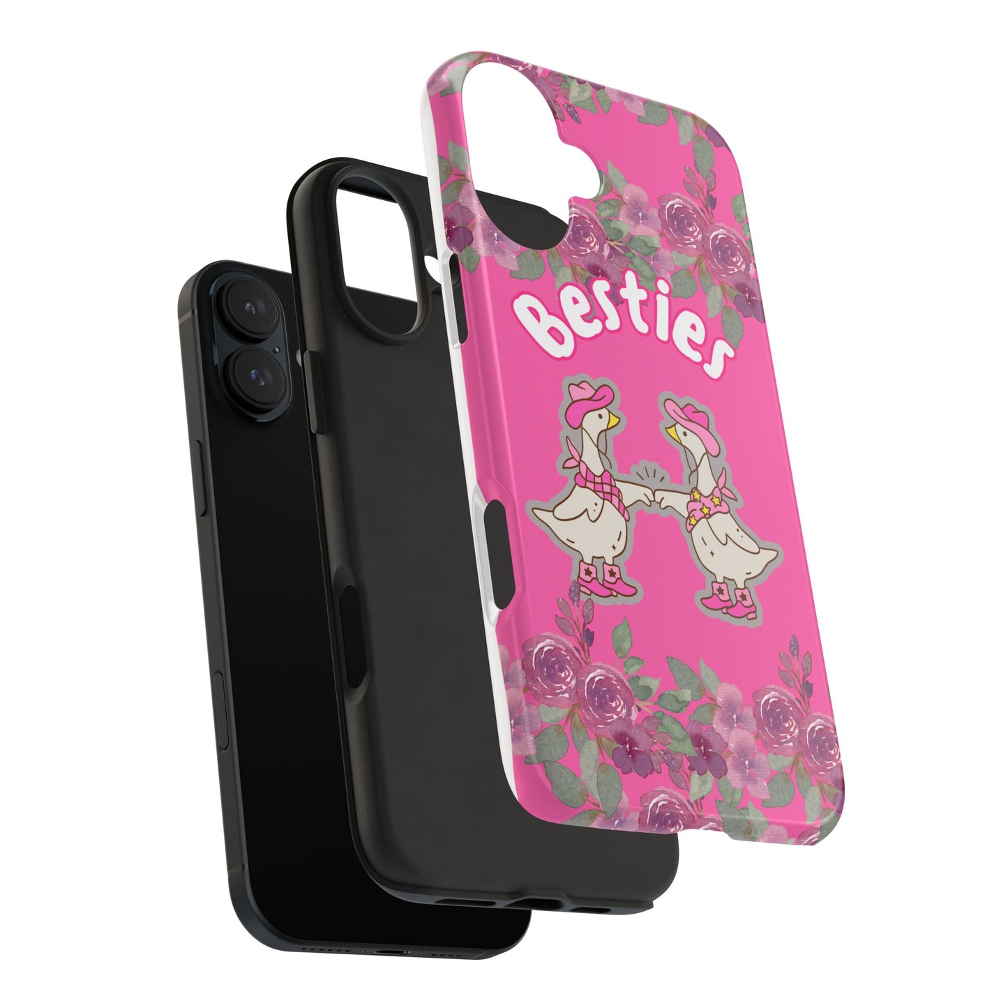 Colorful Floral Besties Phone Case, Tough Mobile Cover for Best Friends, Cute Gift for Friendship Day, Unique Cell Phone Protection