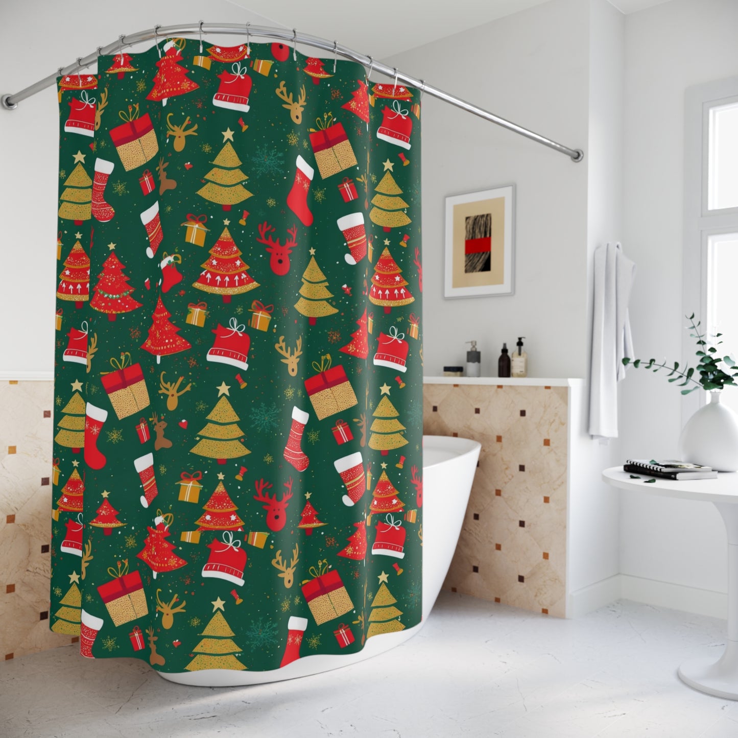 Festive Holiday Shower Curtain, Christmas Decor, Winter Wonderland, Bathroom Accessory, Gift for Christmas