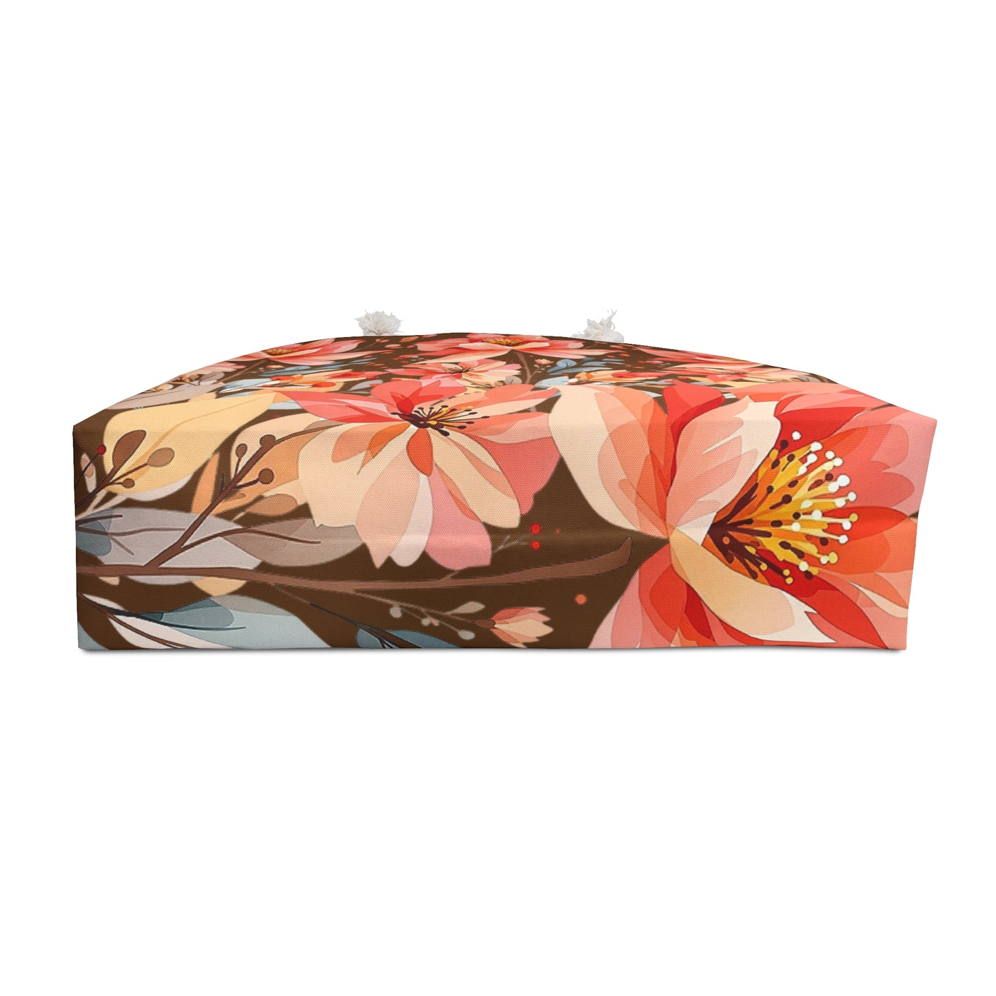 Floral Lotus Weekender Bag – Coral & Brown Travel Tote