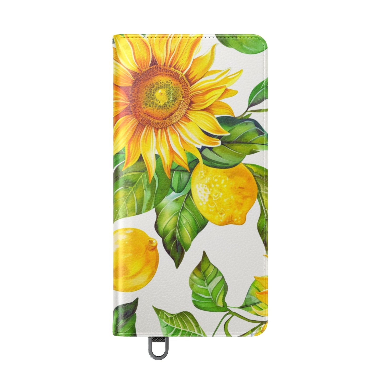 Sunflower & Lemon Flip Phone Case – Floral Wallet Flip Case with Card Slots