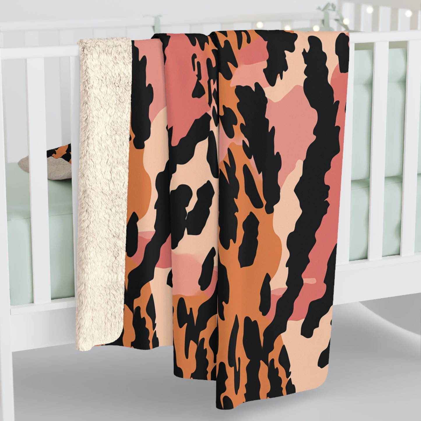 Leopard Print Sherpa Fleece Blanket — Pink & Orange Animal Print Cozy Throw