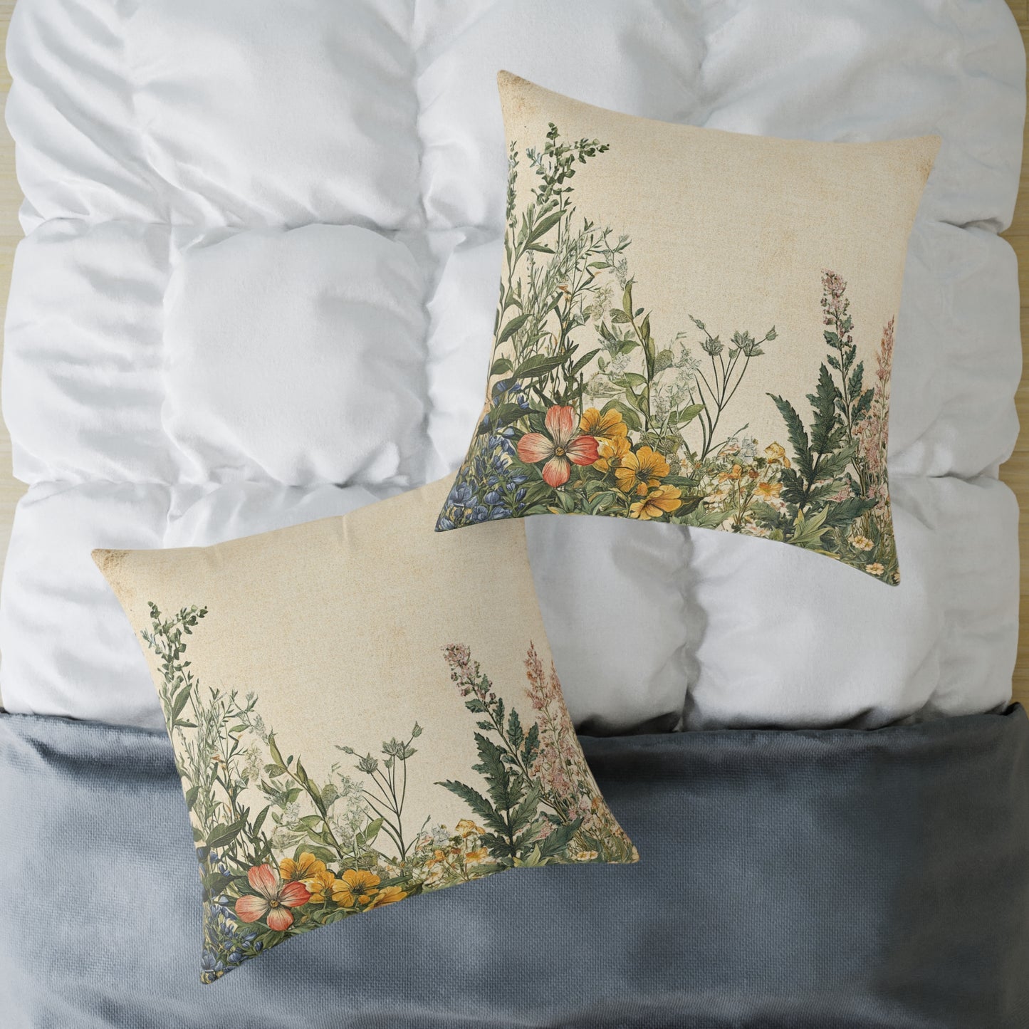 Botanical Floral Throw Pillow — Vintage Greenery Square Cushion