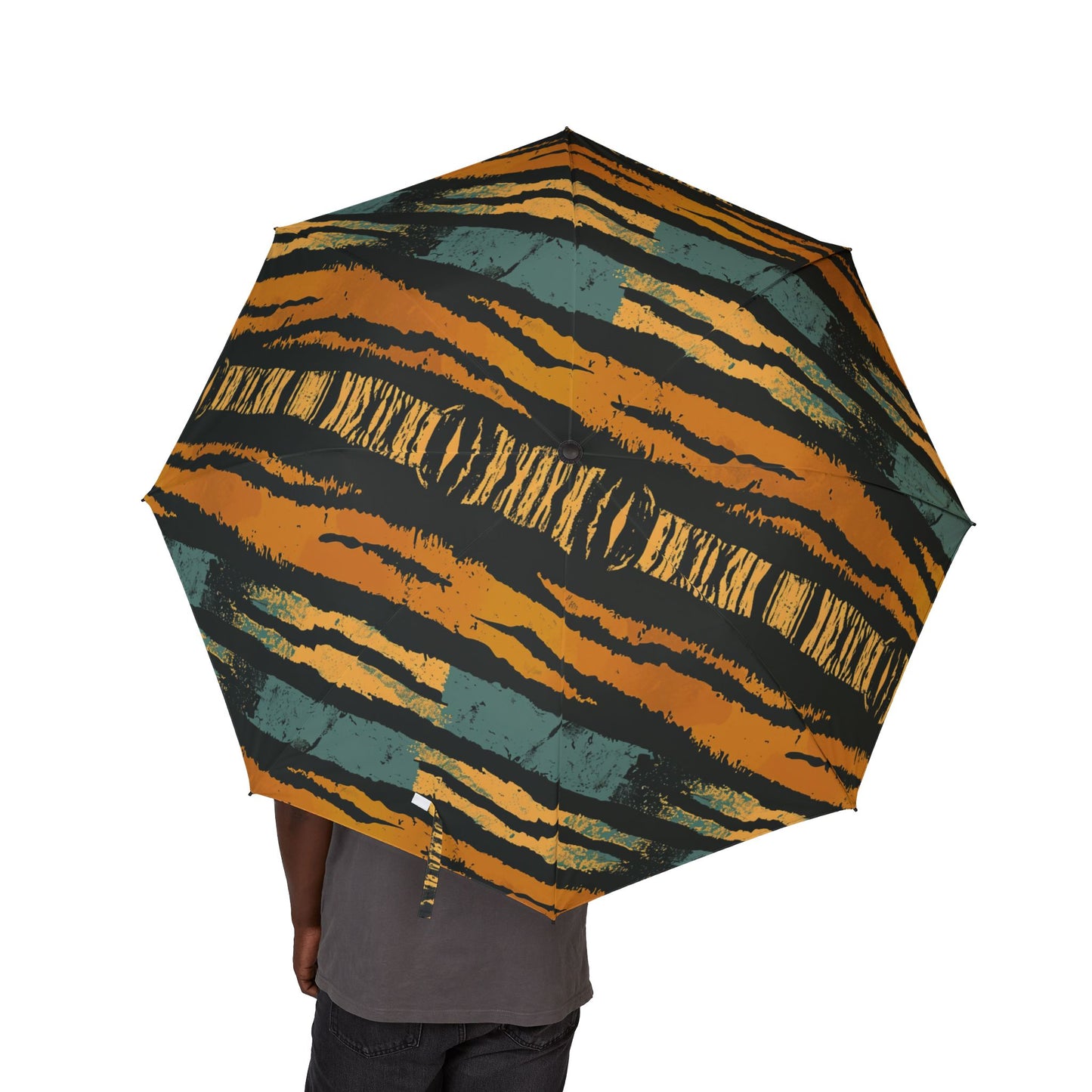Tiger Stripe Foldable Umbrella — Compact Semi-Automatic Rain Parasol,Africa pattern .