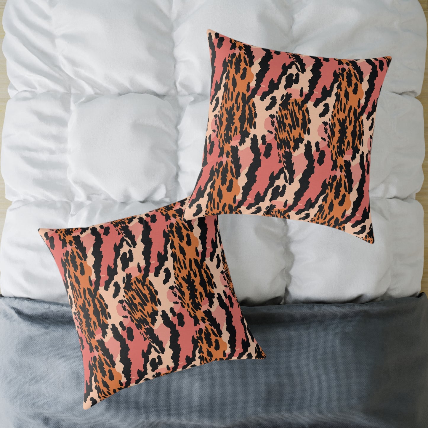 Leopard Print Square Pillow — Pink & Orange Animal Print Decorative Cushion