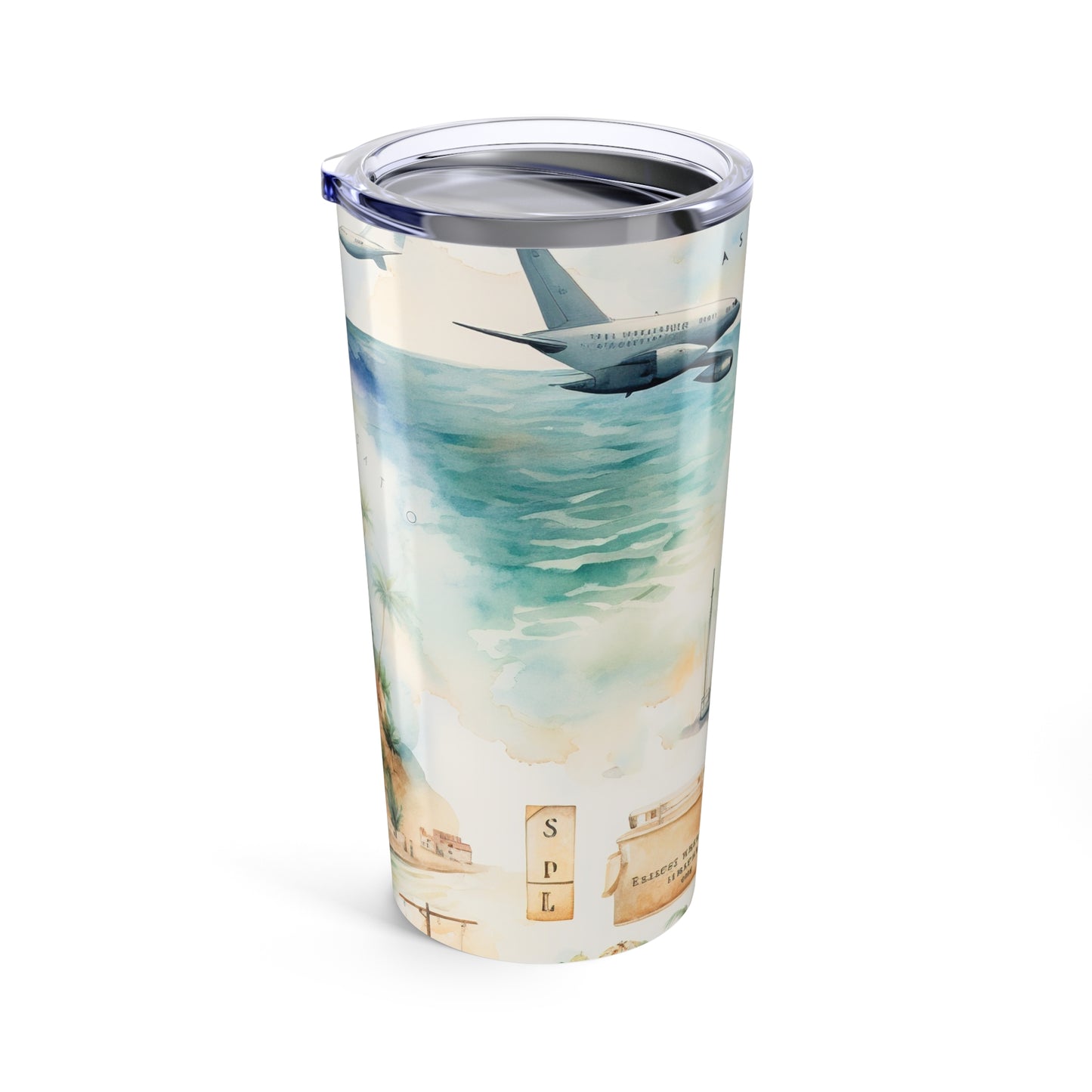20oz Travel Tumbler — Vintage Fantasy Map with Castles & Sailing Ships