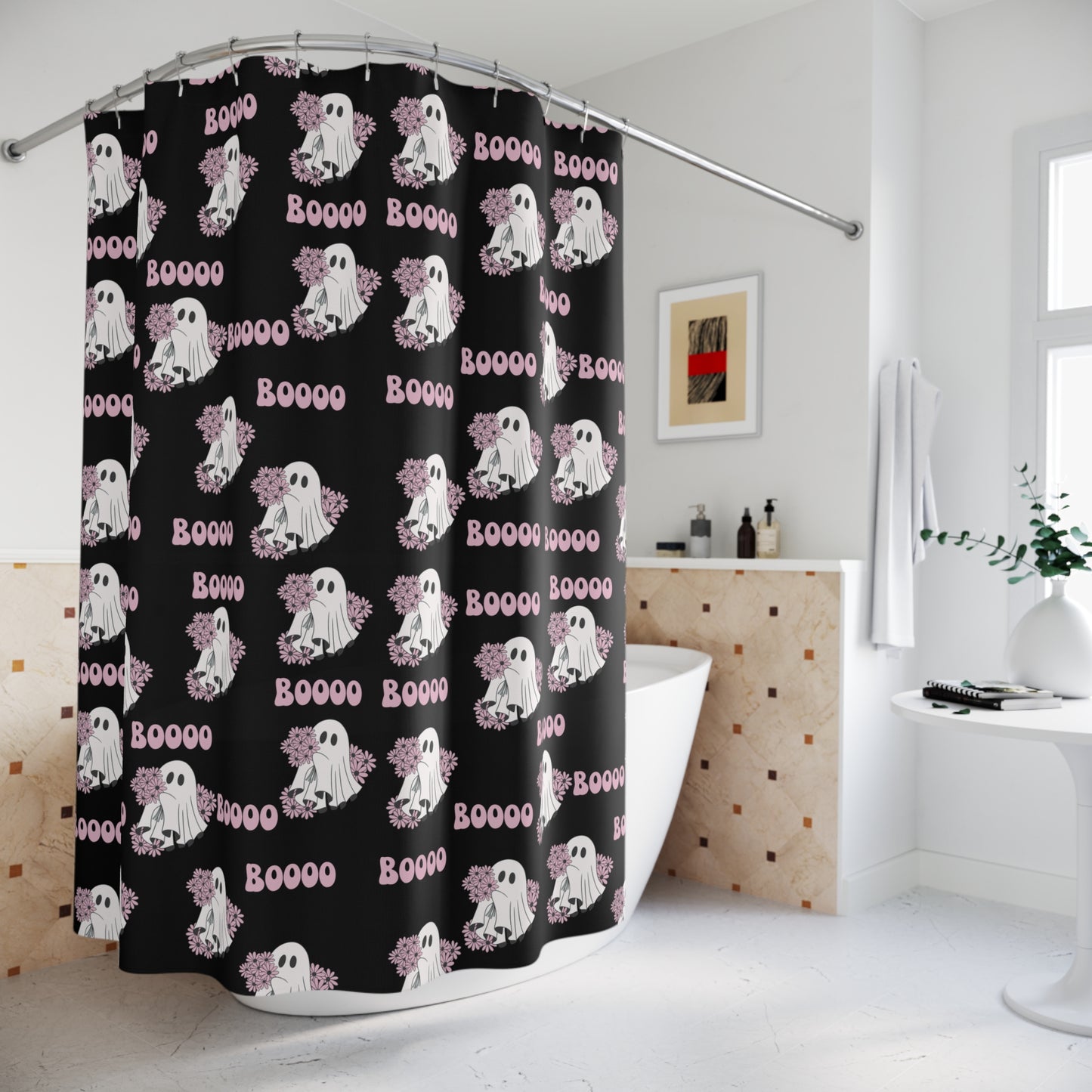 Spooky Ghost Shower Curtain - Halloween Decor, Bathroom Accessories, Boo Design, Ghoulish Gift, Fun Home Decor