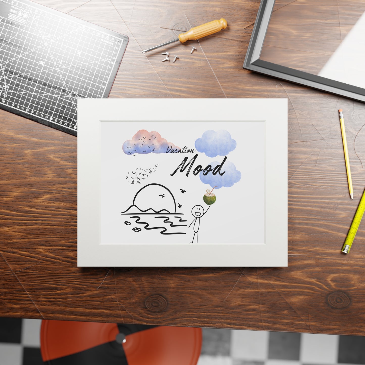 Vacation Mood Art Print | Framed Wall Decor | Relaxing Fine Art | Gift for Beach Lovers | Home Office Decoration | Summer Vibes