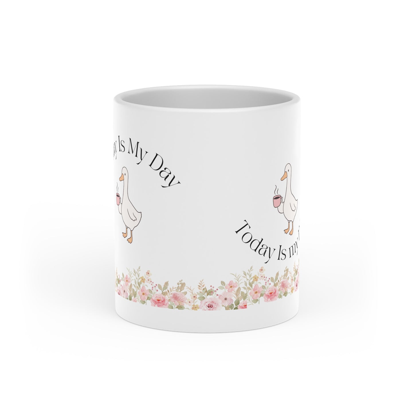 Mug - Duck and Flowers Heart-Shaped Mug - Today Is My Day Design