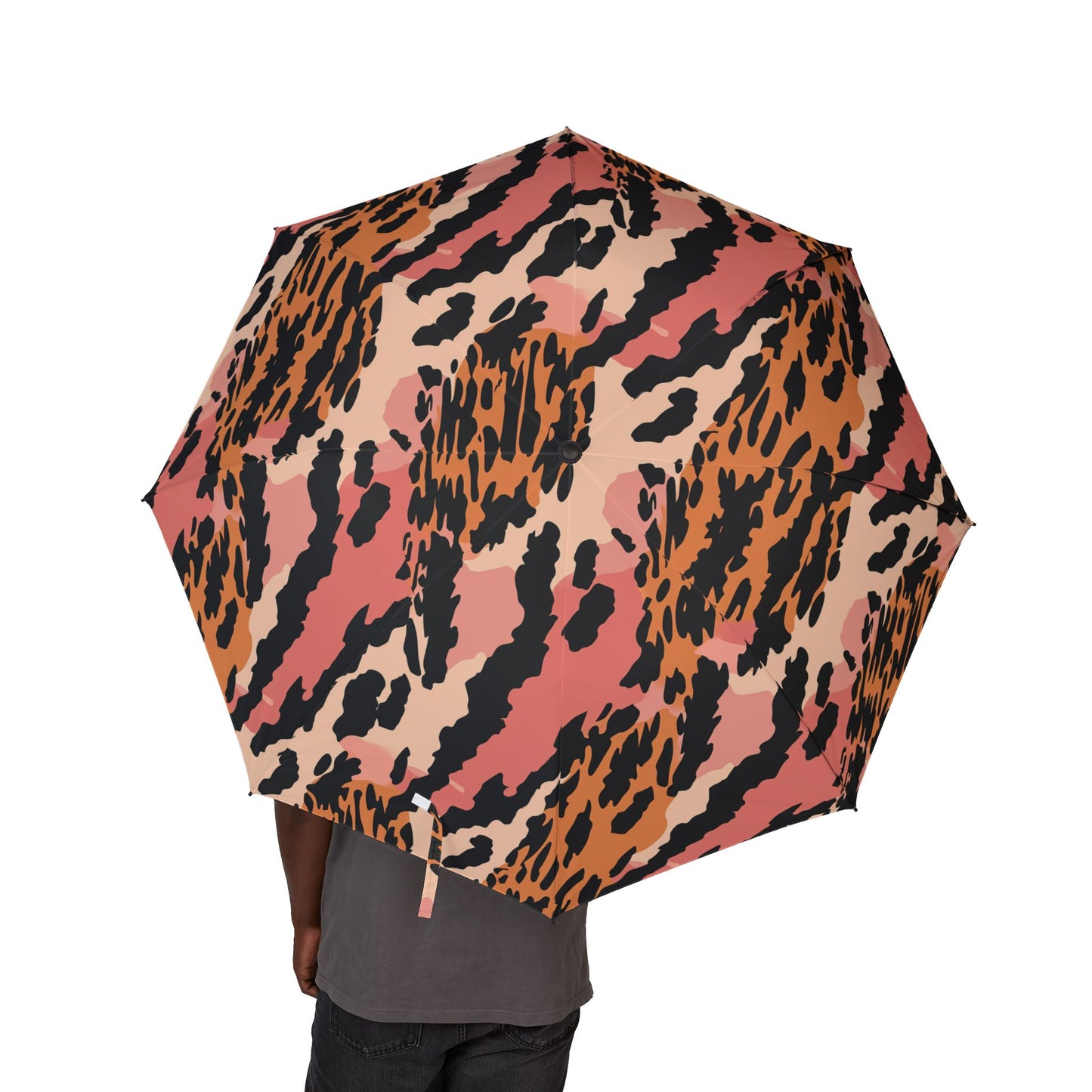 Leopard Print Foldable Umbrella — Compact Semi-Automatic Rain Shield,Africa pattern