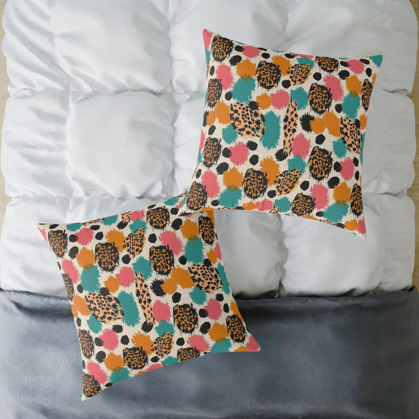 Leopard Spot Abstract Throw Pillow — Colorful Modern Animal Print Cushion