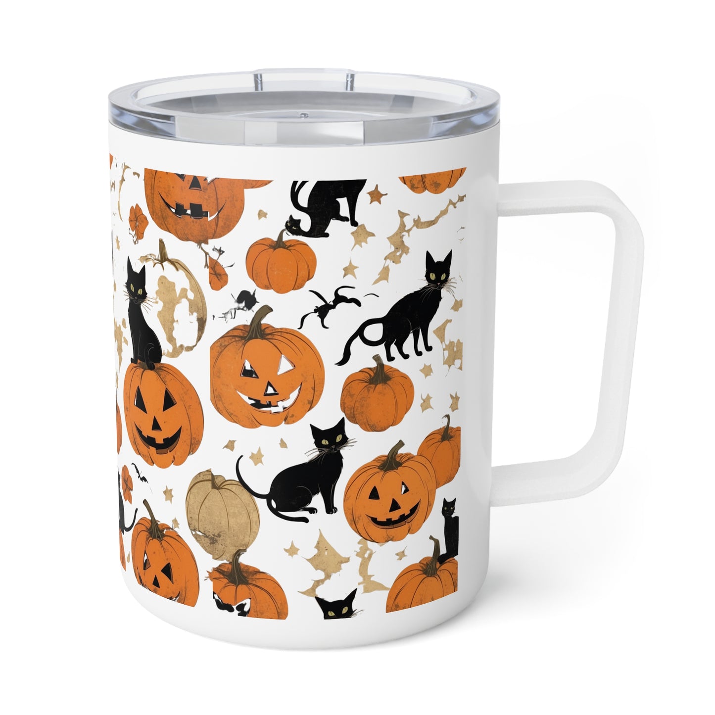 Halloween Cat Insulated Coffee Mug, 10oz | Fall Decor, Gift for Cat Lovers, Seasonal Drinkware, Cozy Autumn Vibes, Pumpkin Lovers