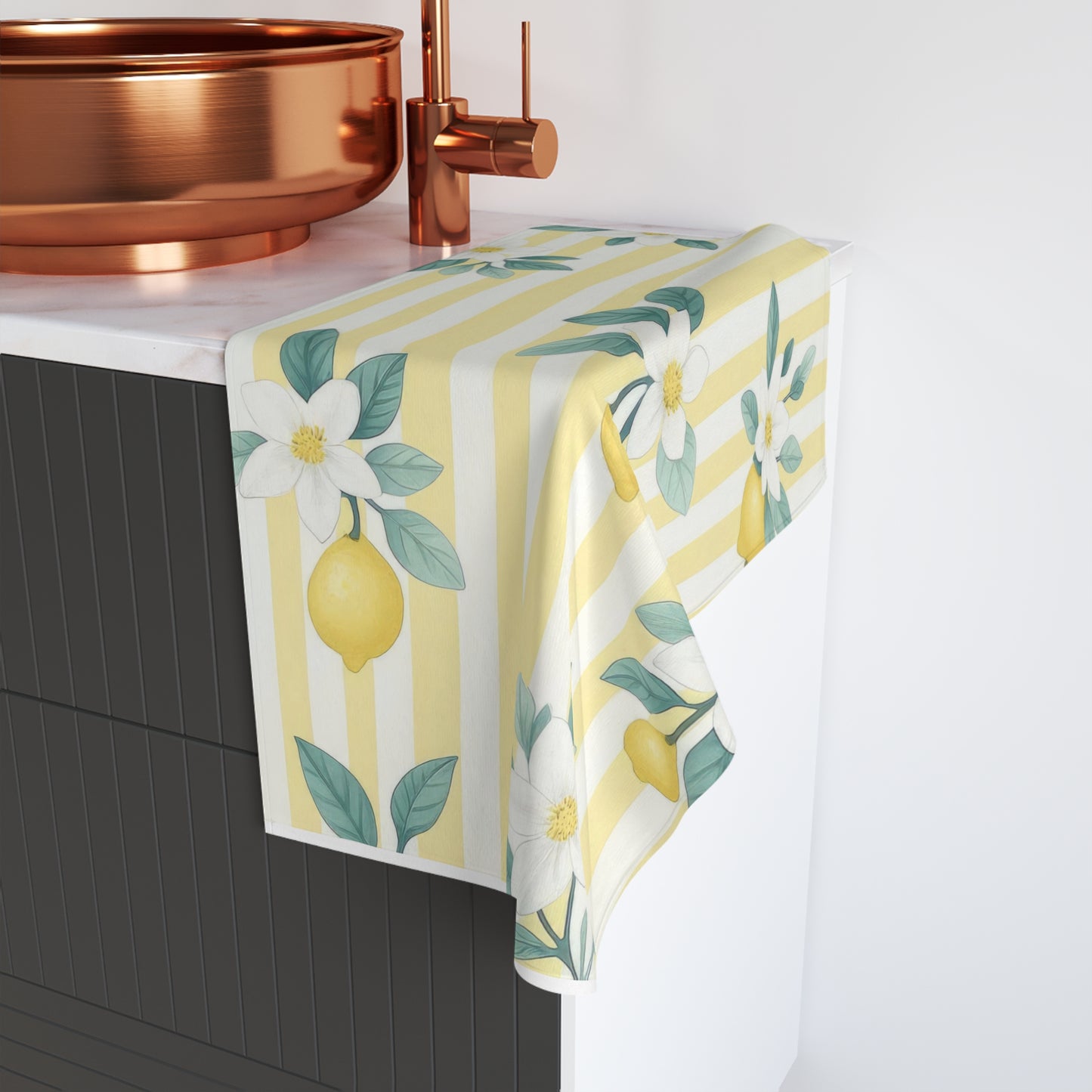 Bright Lemon Floral Hand Towel for Kitchen Décor, Ideal Gift for Hostess, Summer Vibe, Hand Towels for Bathroom