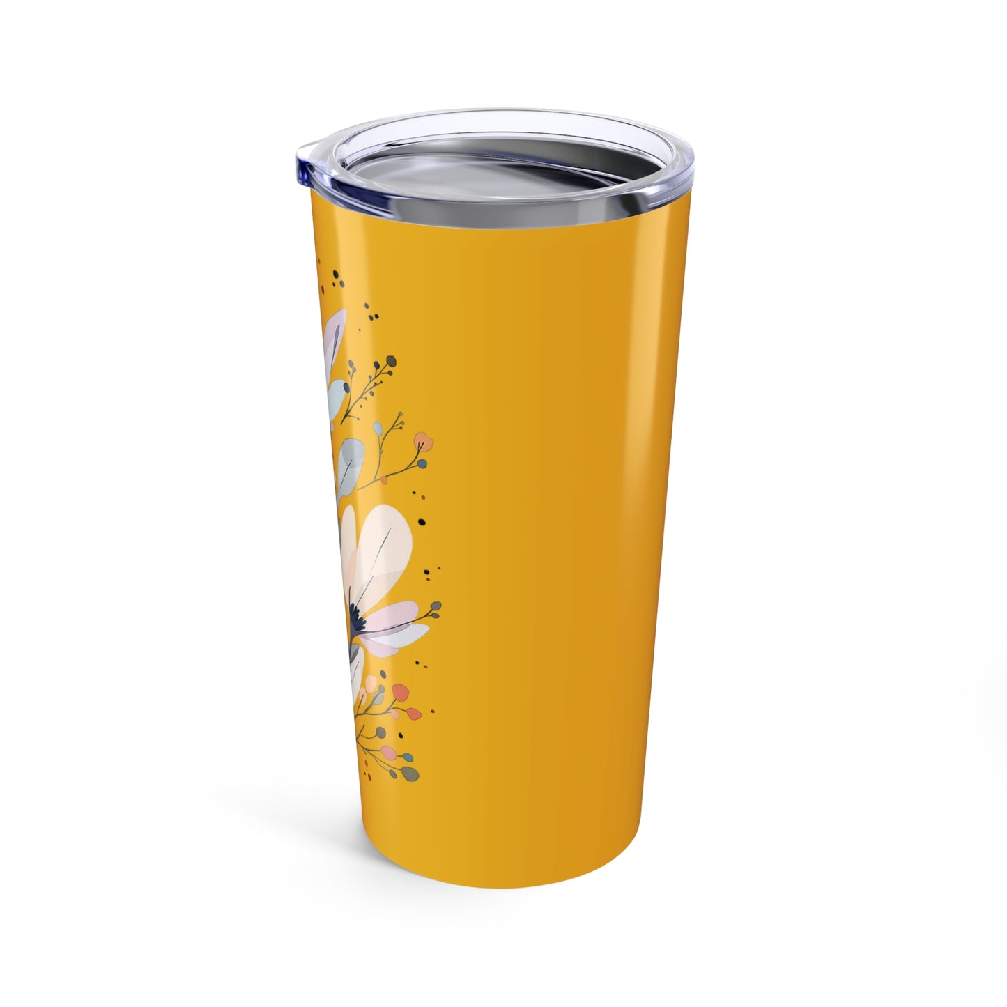 20oz Floral Tumbler – Mustard Yellow Bouquet Insulated Travel Cup
