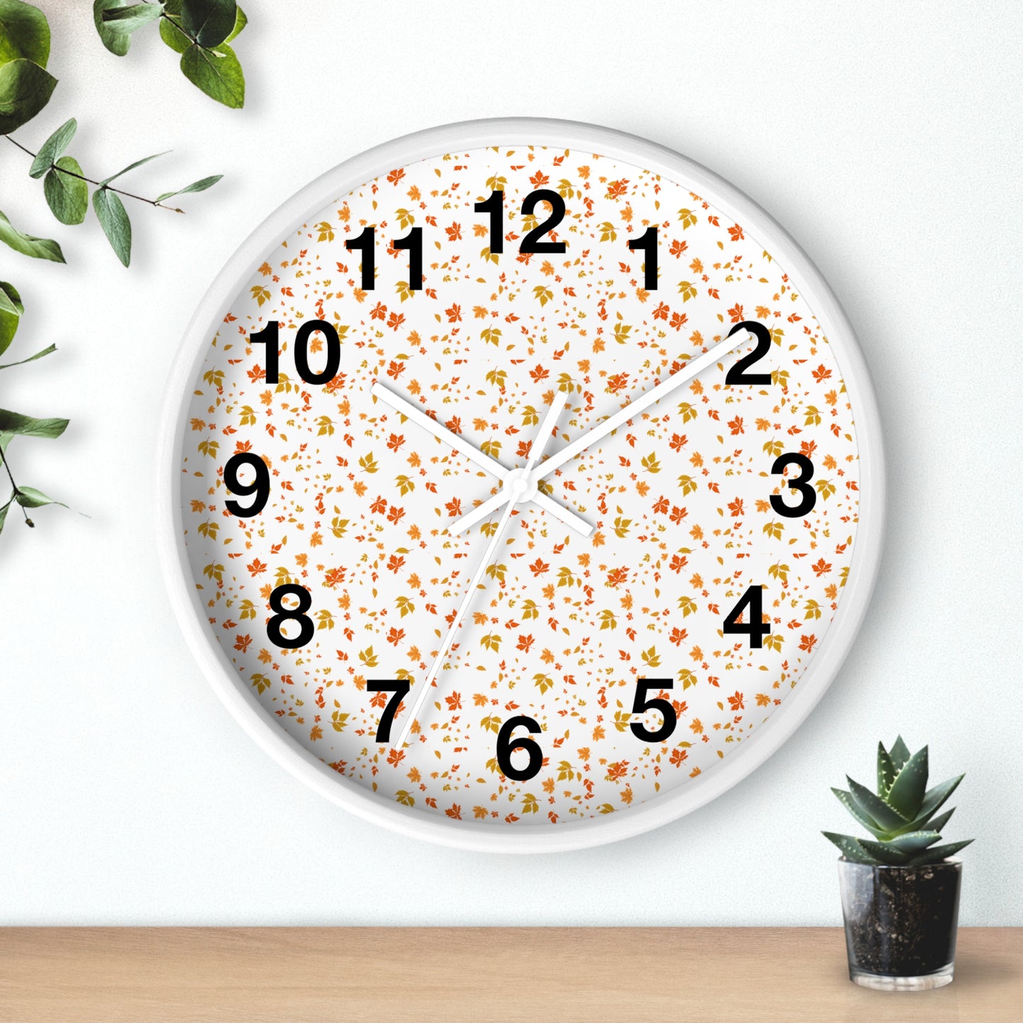 Autumn Leaves Wall Clock, Fall Home Decor, Rustic Timepiece, Seasonal Gift, Nature-Inspired Wall Art
