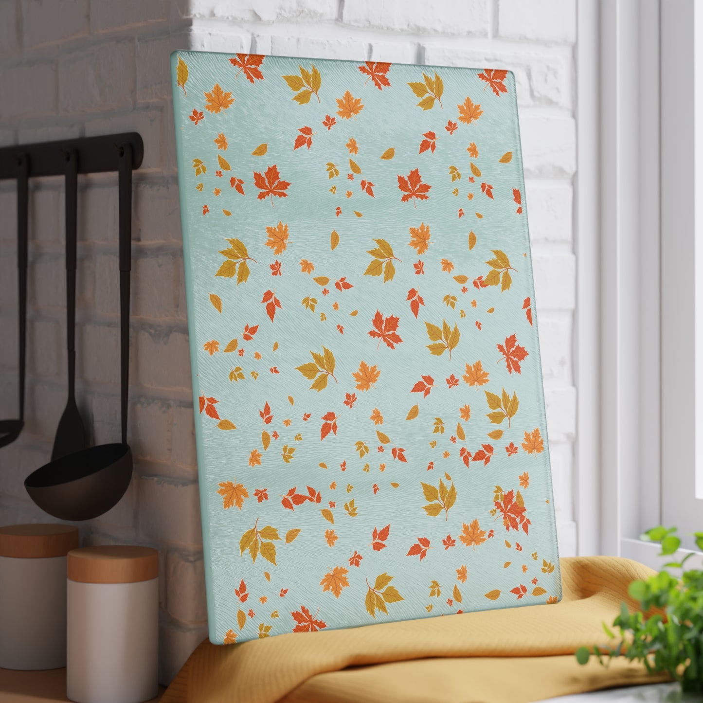 Autumn Leaf Glass Cutting Board, Seasonal Kitchen Decor, Fall Cooking Gift, Thanksgiving Kitchenware, Unique Home Gift,Gift for her,Gift for him