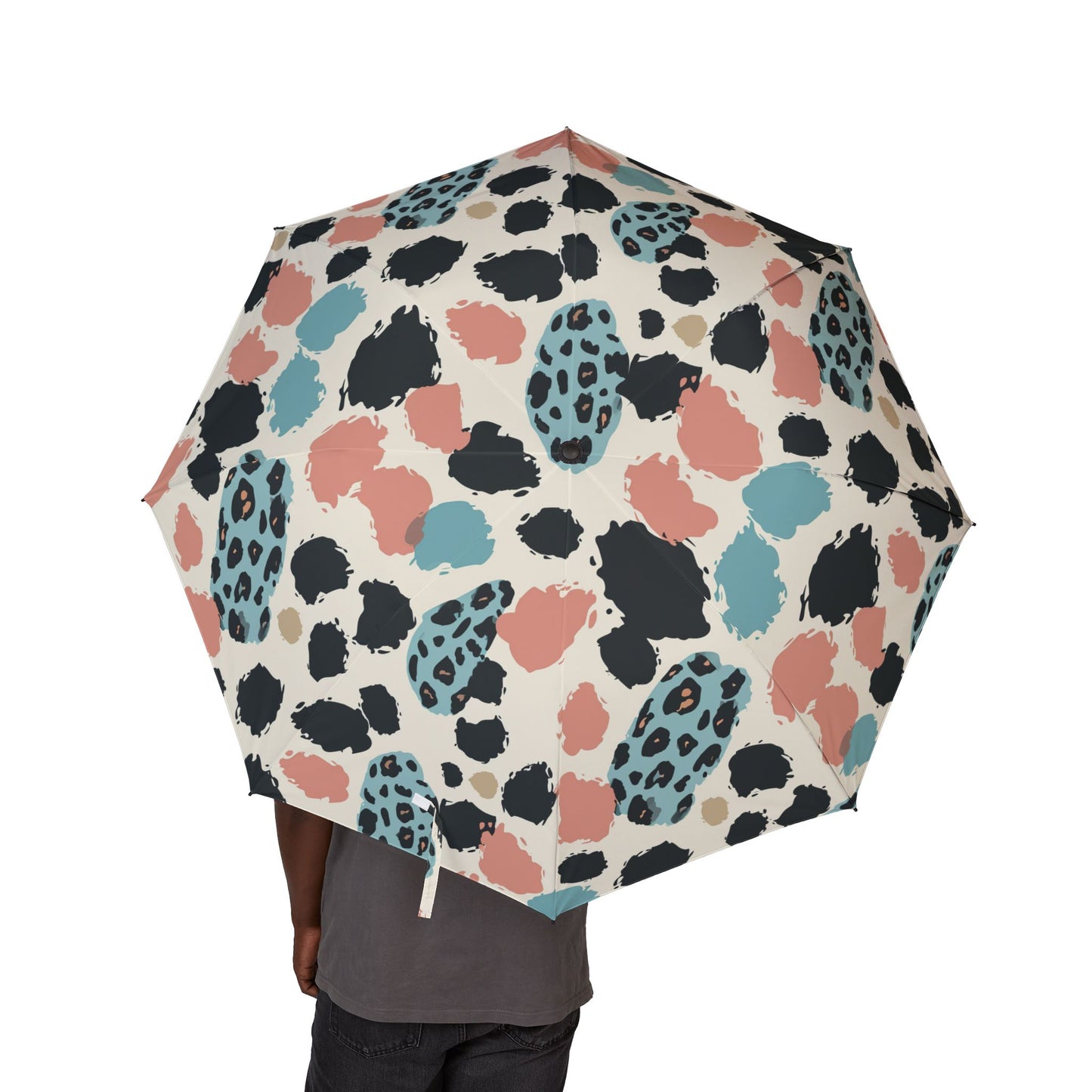 Compact Foldable Umbrella — Pastel Leopard Print Semi-Automatic Travel Umbrella