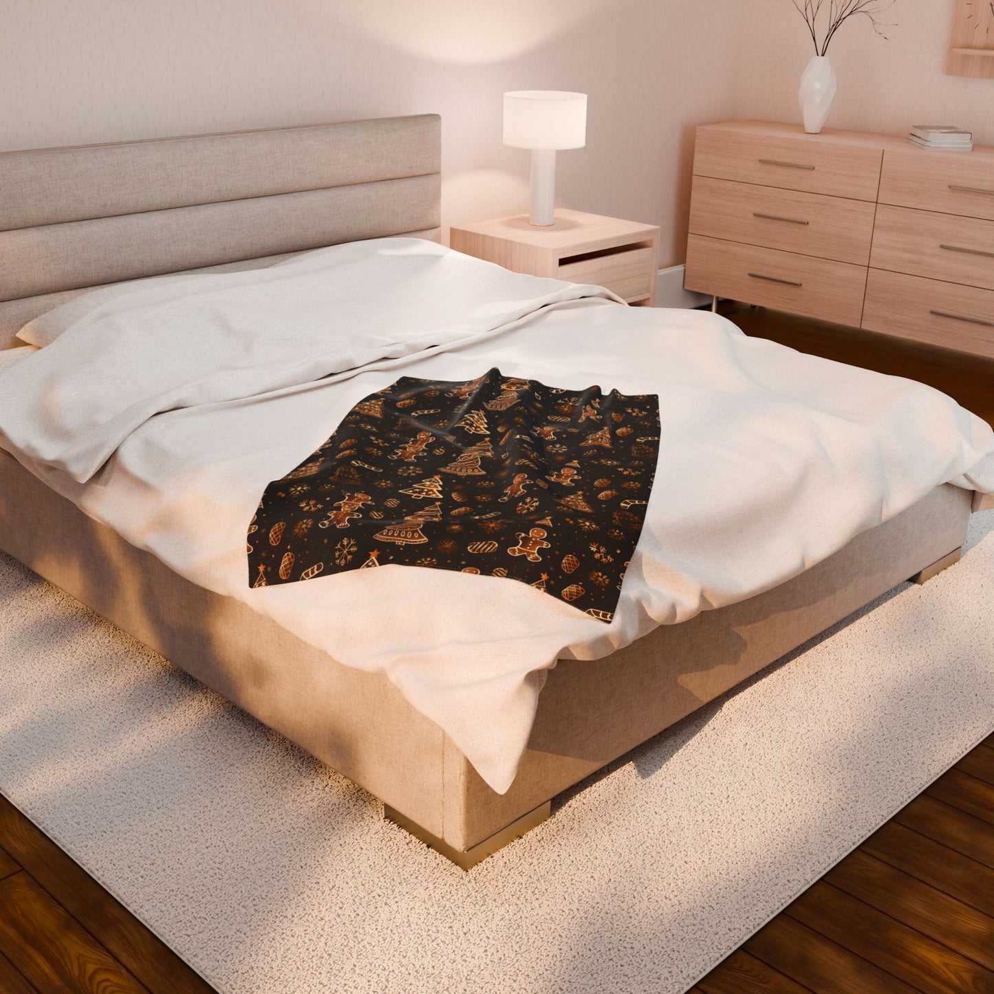 Cozy Winter Holiday Plush Blanket Black And Gold Color. A Perfect Gift For Christmas Days.