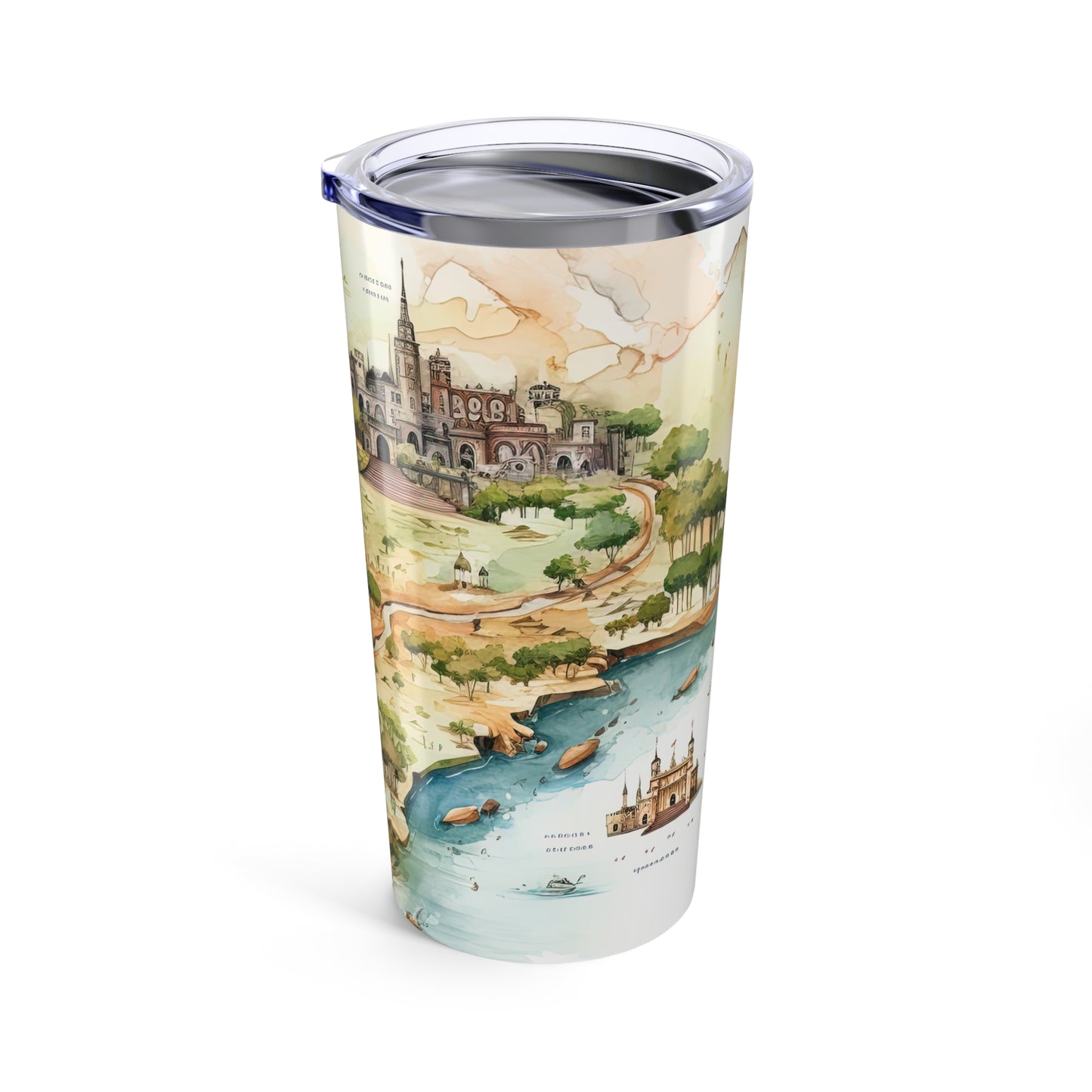 20oz Travel Tumbler — Vintage Fantasy Map with Castles & Sailing Ships