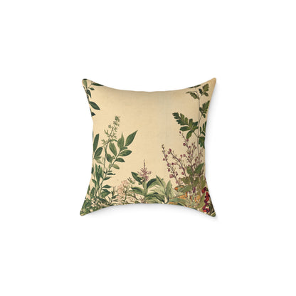 Botanical Floral Throw Pillow — Vintage Greenery Square Cushion