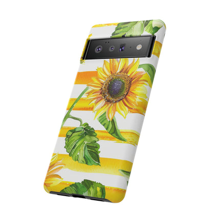Sunflower Stripes Phone Case - Bright Floral Tough Case
