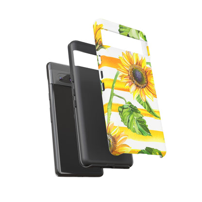 Sunflower Stripes Phone Case - Bright Floral Tough Case