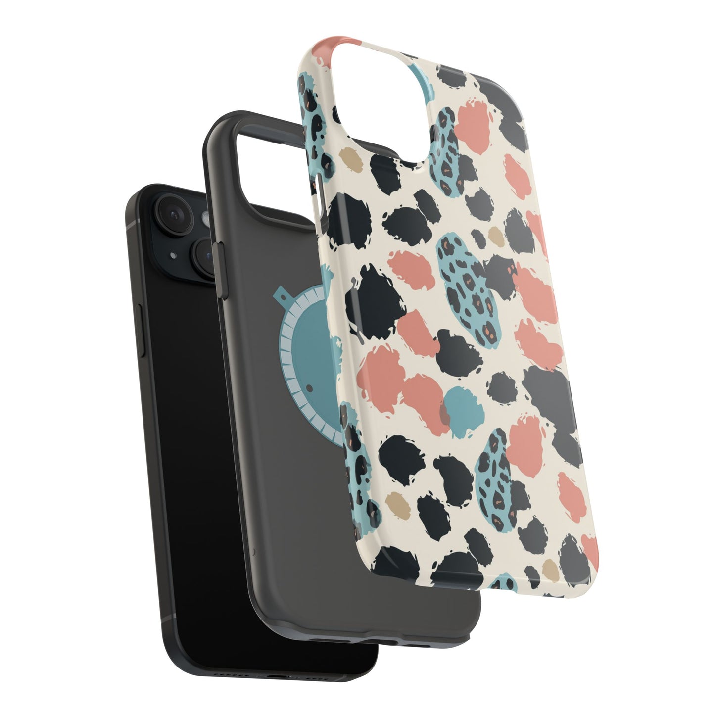 Leopard Splash Magnetic Impact Phone Case — Teal & Coral Animal Print