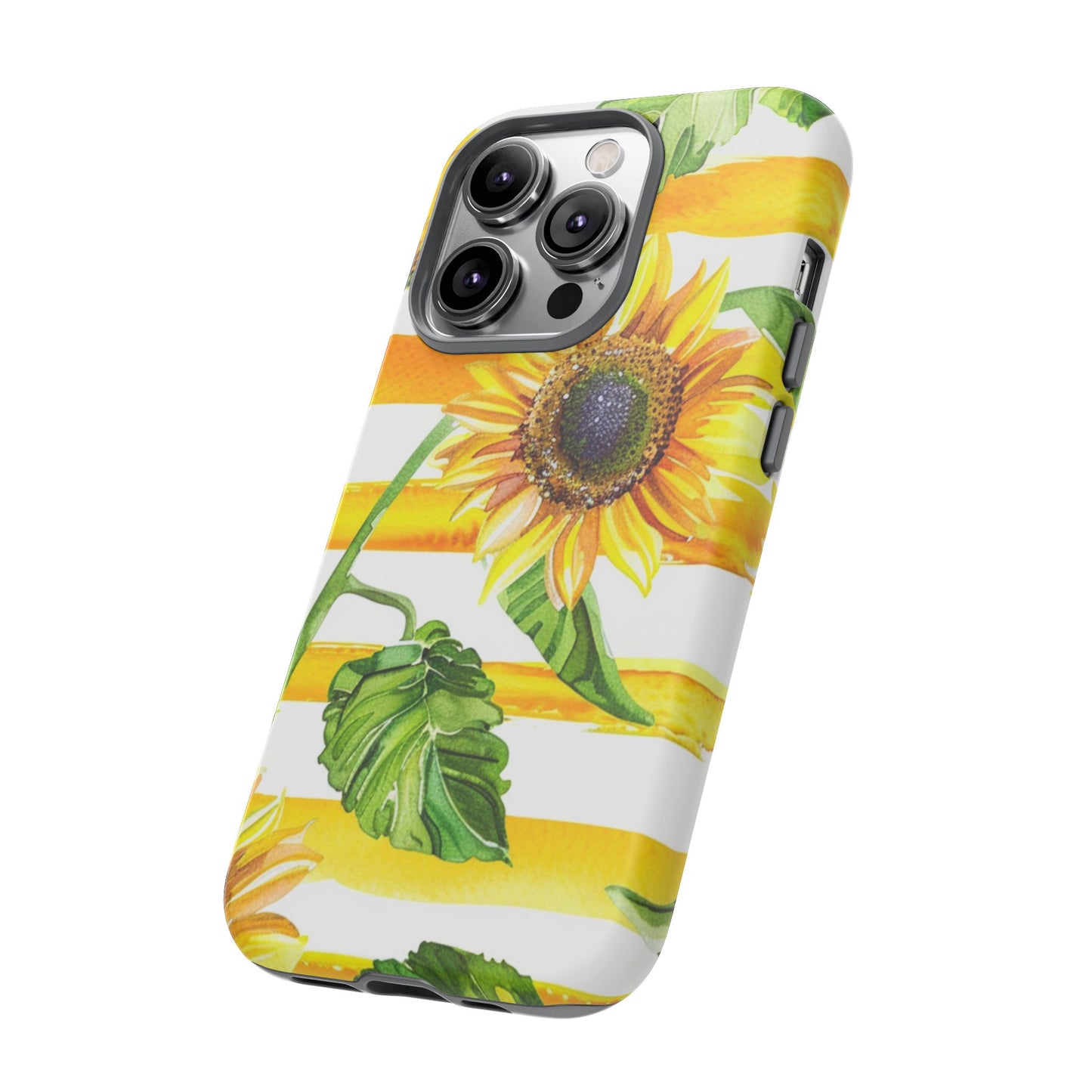Sunflower Stripes Phone Case - Bright Floral Tough Case