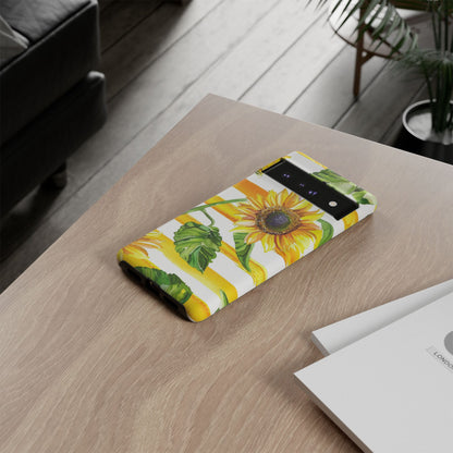 Sunflower Stripes Phone Case - Bright Floral Tough Case