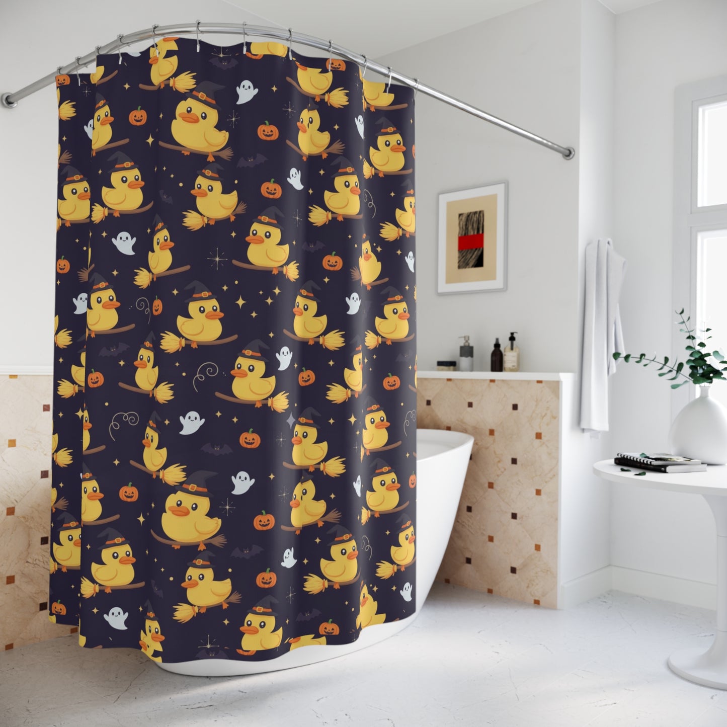 Halloween Duck Shower Curtains, Funny Bathroom Decor, Quirky Home Accessories, Fall Holiday Gifts.