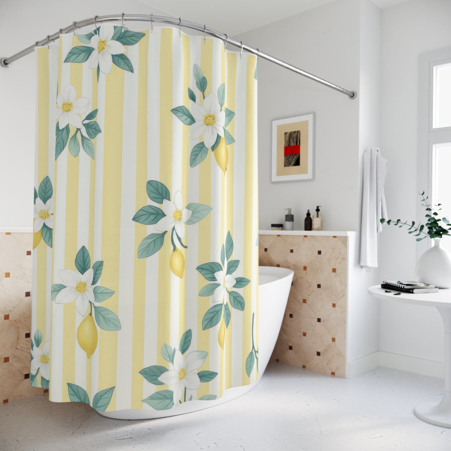 Lemon Blossom Shower Curtain | Fresh Decor, Bathroom Accessory, Spring Vibes, Summer Themes, Floral Home Decor