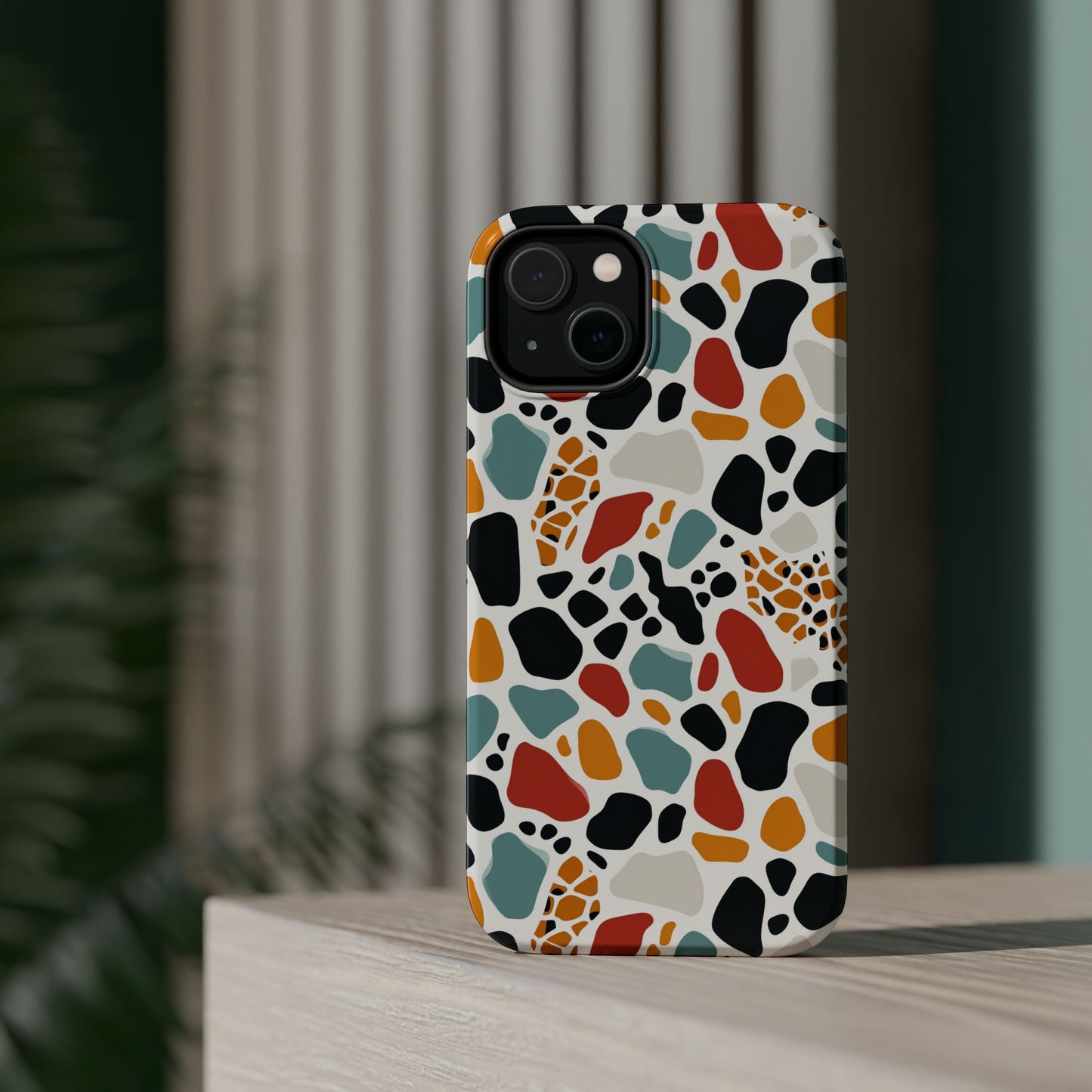 Terrazzo Pattern Magnetic Impact Phone Case — Colorful Retro Pebble Design