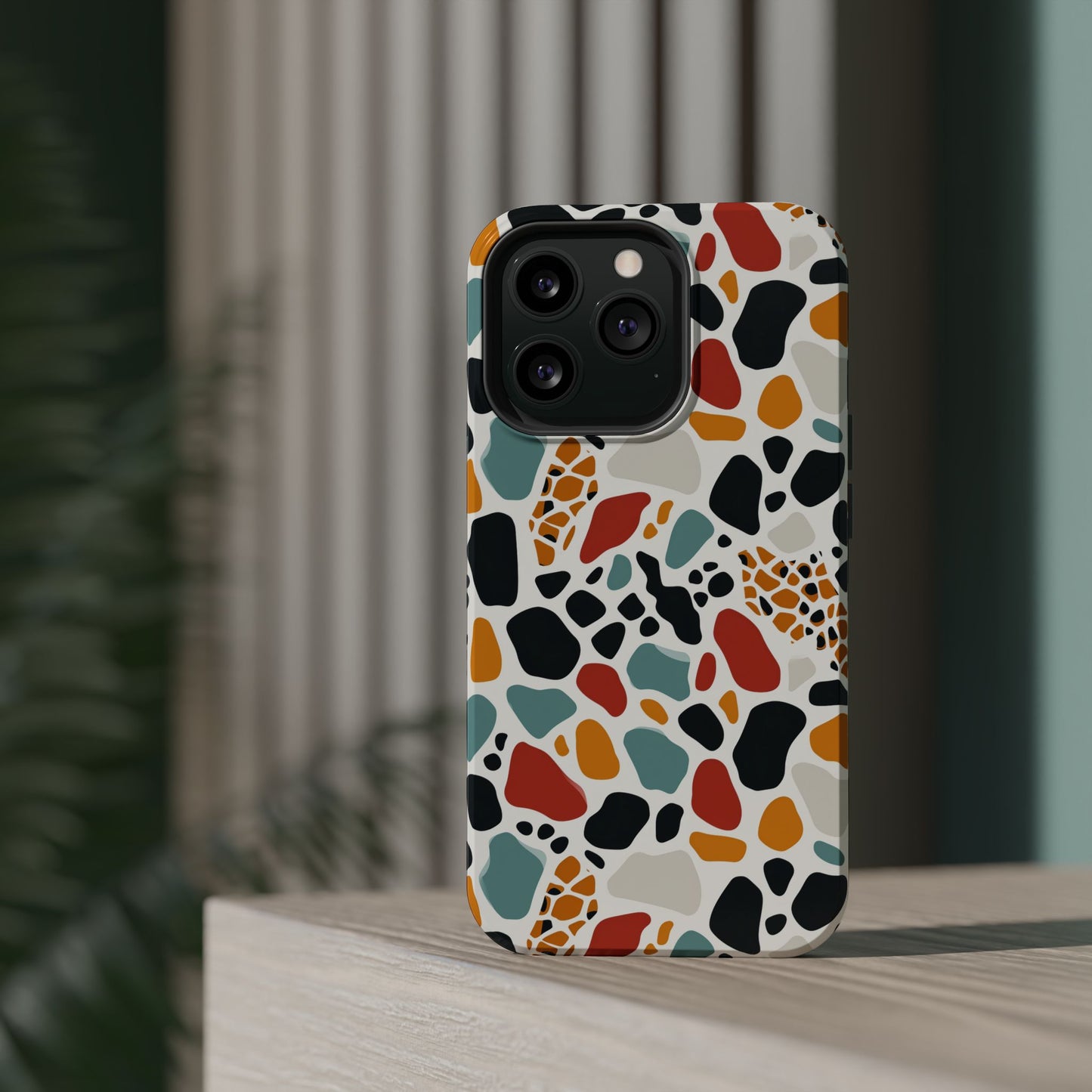 Terrazzo Pattern Magnetic Impact Phone Case — Colorful Retro Pebble Design