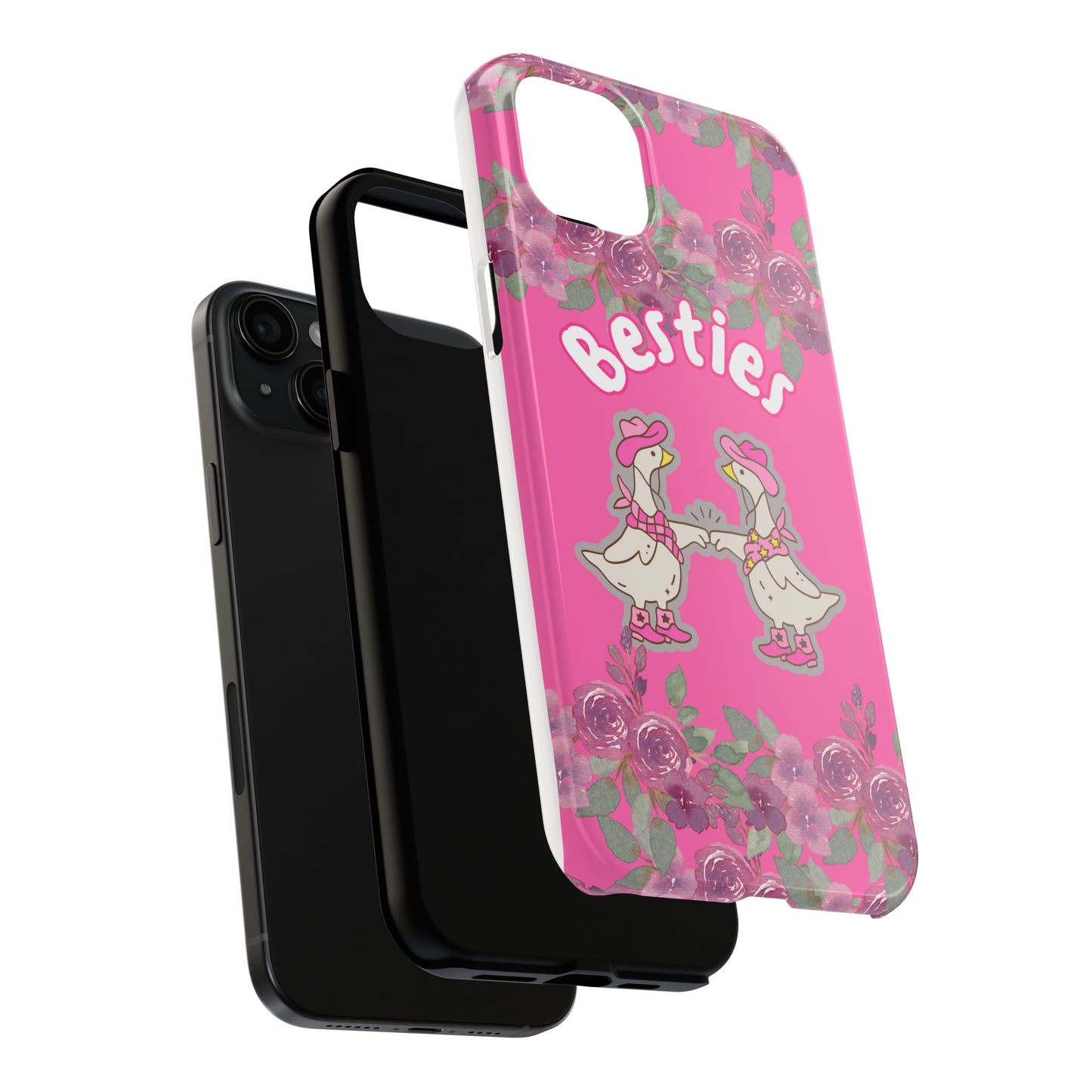 Colorful Floral Besties Phone Case, Tough Mobile Cover for Best Friends, Cute Gift for Friendship Day, Unique Cell Phone Protection