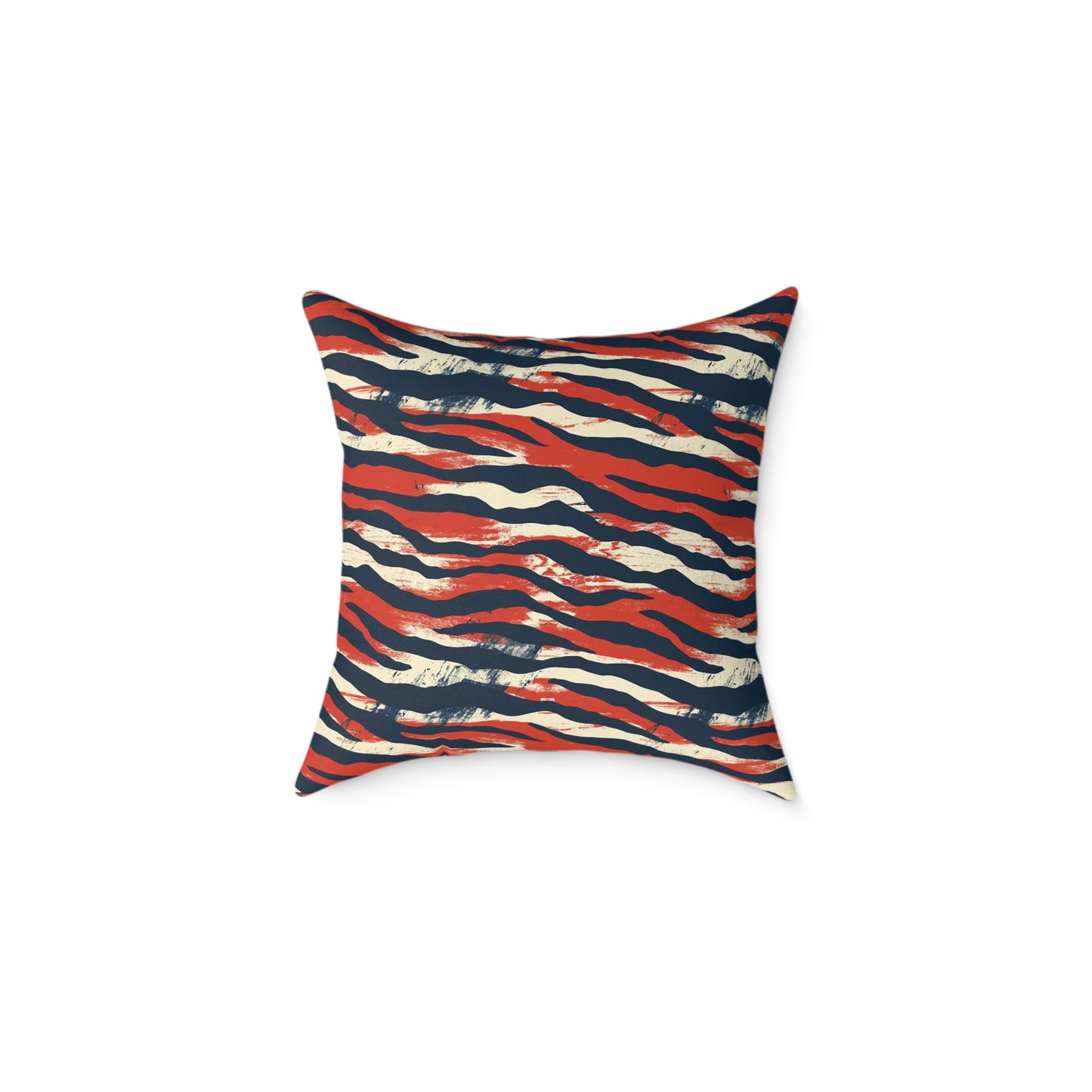 Red Navy Tiger Stripe Square Pillow - Bold Animal Print Decorative Cushion