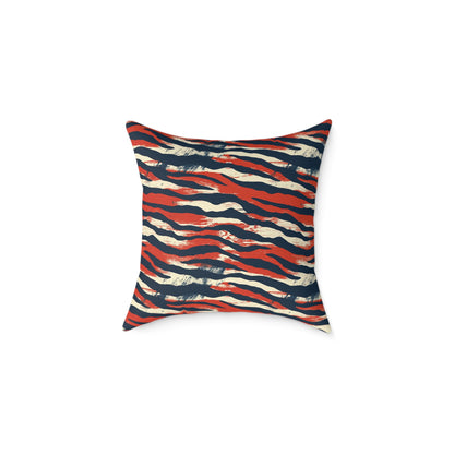 Red Navy Tiger Stripe Square Pillow - Bold Animal Print Decorative Cushion