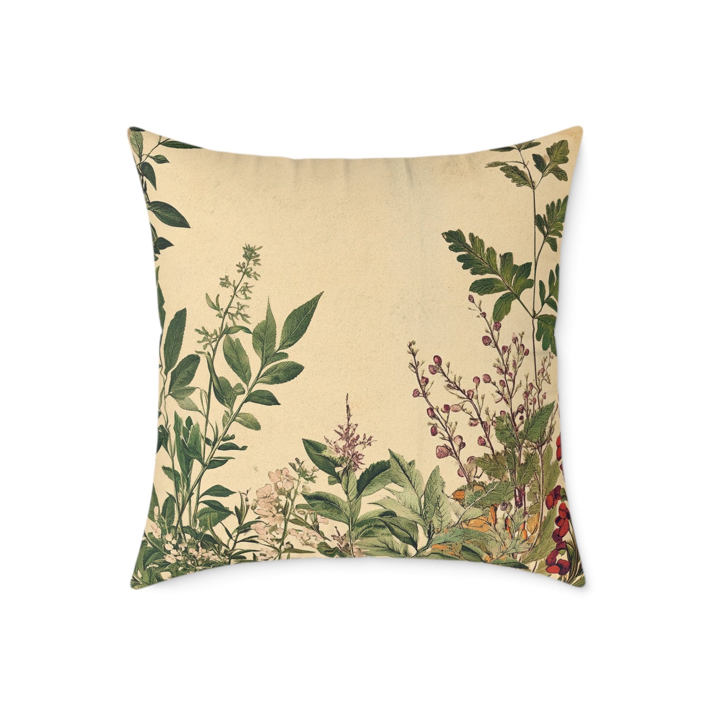 Botanical Floral Throw Pillow — Vintage Greenery Square Cushion