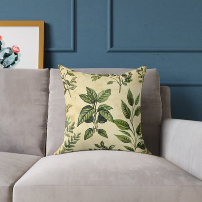 Botanical Floral Throw Pillow — Vintage Greenery Square Cushion