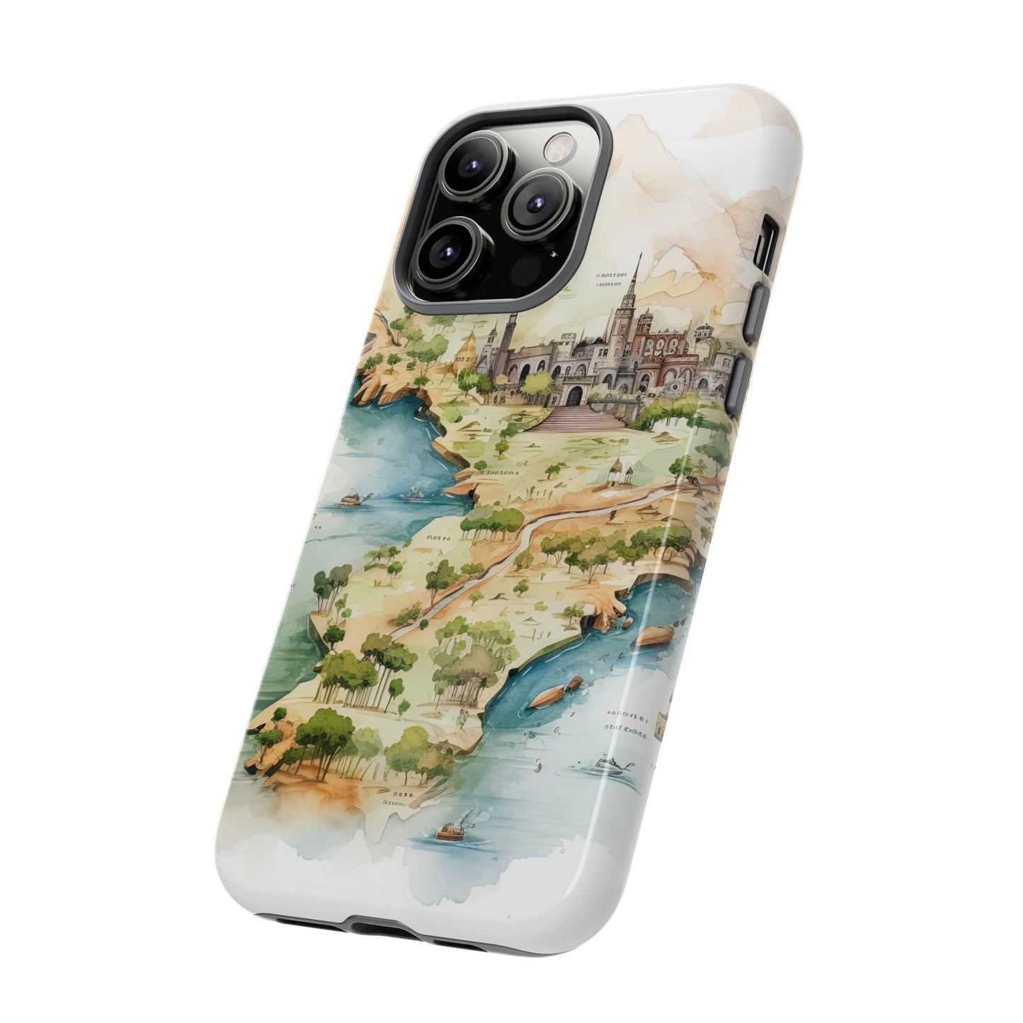 Hard Phone Case — Watercolor Fantasy Map Castle Design