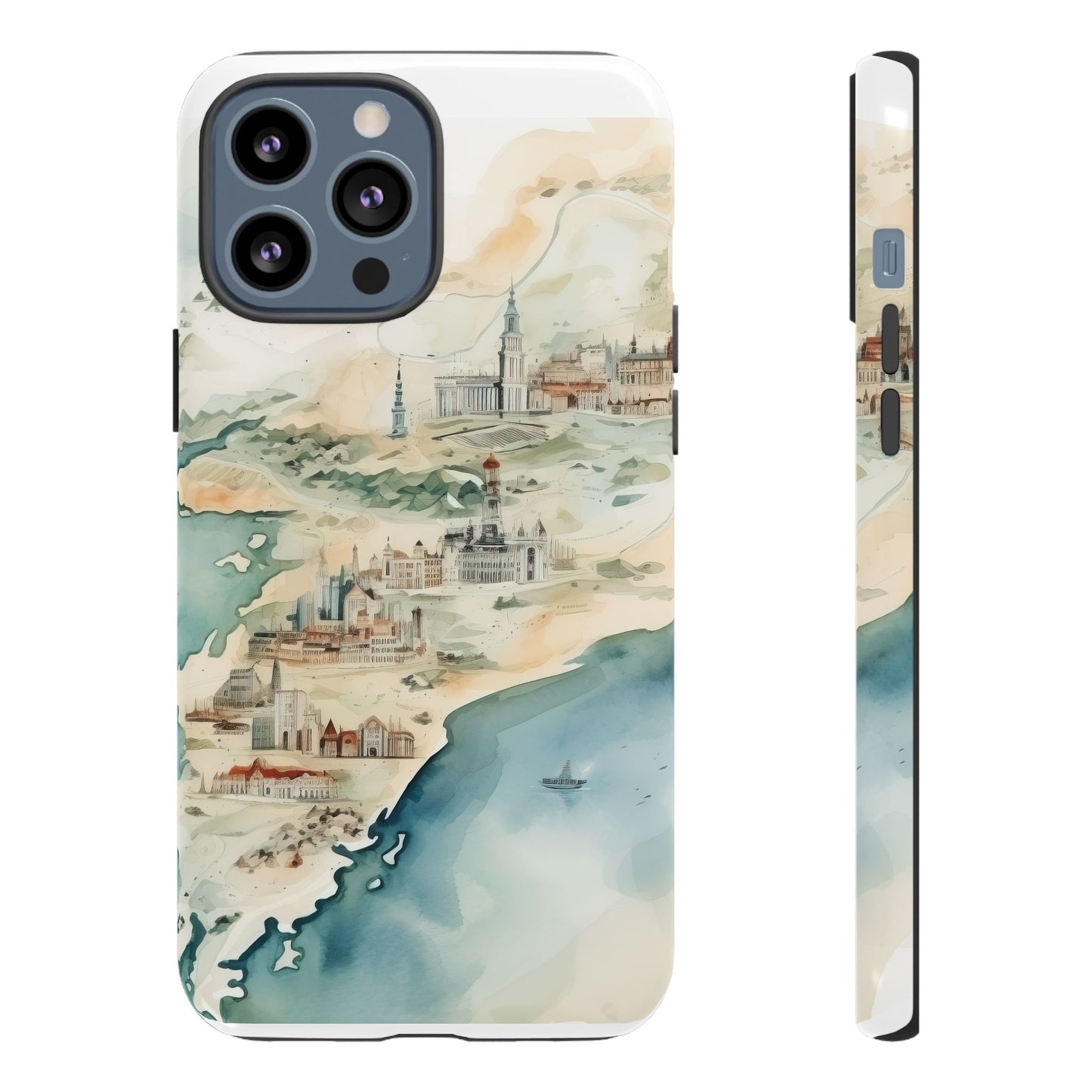 Hard Phone Case — Watercolor Fantasy Map Castle Design