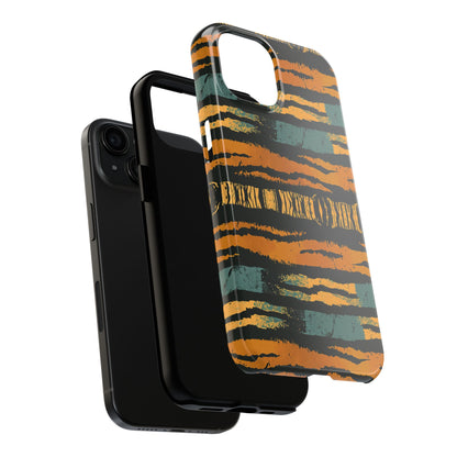 Tiger Stripe Tough Phone Case — Rugged Protective iPhone Cover with Amber & Teal Brushstroke Pattern