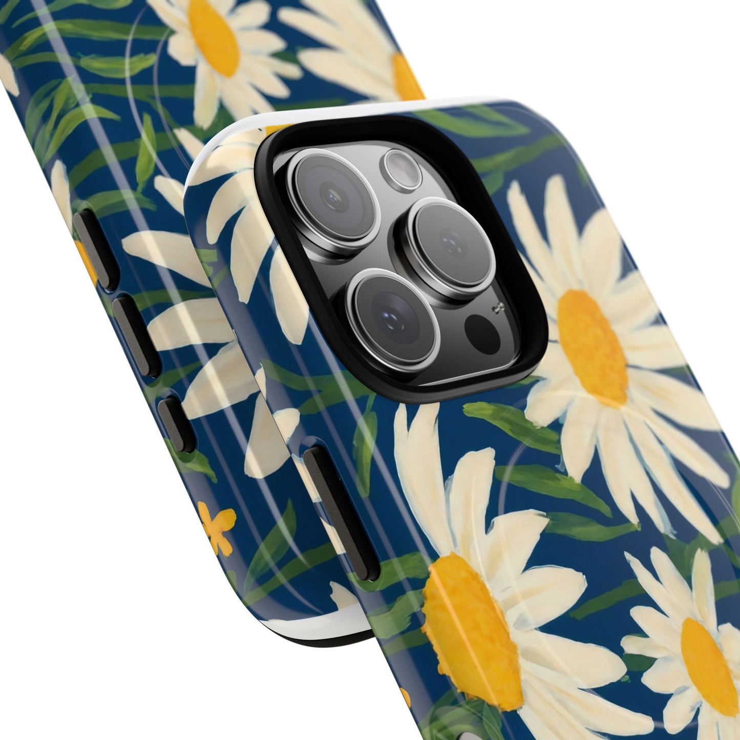 Daisy Floral IPhone Case-Tough Magnetic Cover ,Glossy Finish ,Retro Botanical Flower  Design.