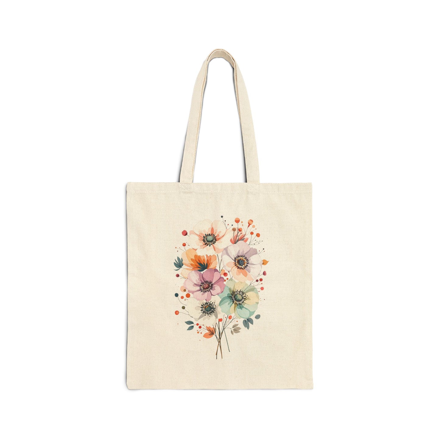 Canvas Tote Bag — Watercolor Wildflower Bouquet Print