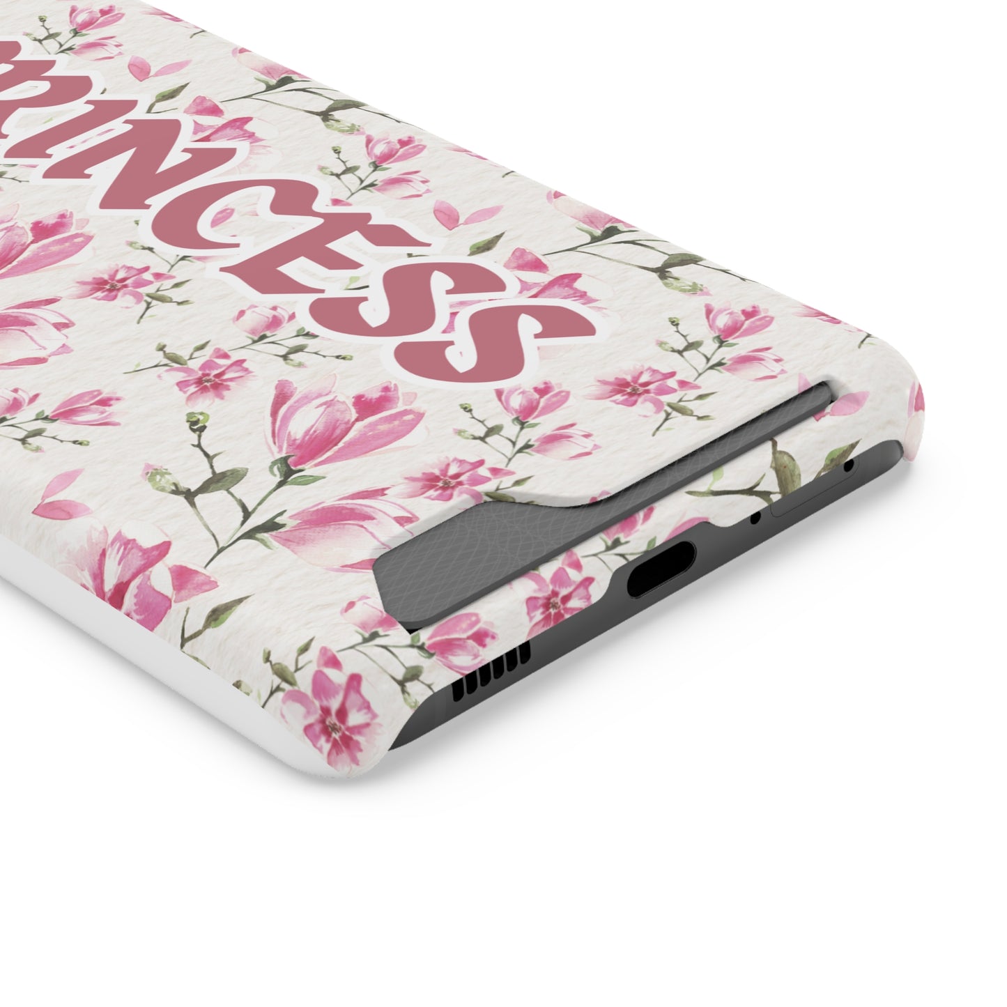 Chic Floral Phone Case with Card Holder for Princesses, Cute Floral Design, Gift for Her
