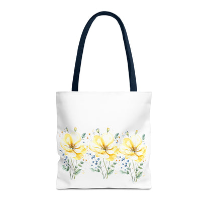 Floral Peony Tote Bag — Yellow Watercolor Flowers on White