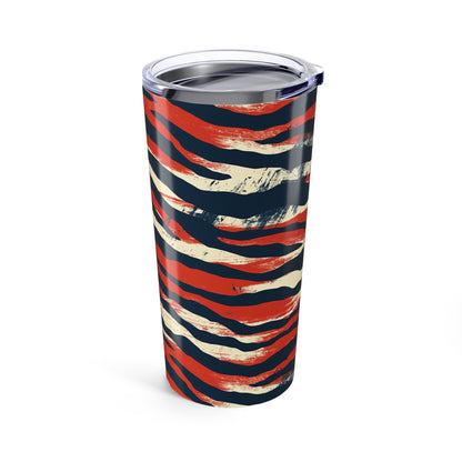 20oz Tumbler — Red, Navy & Cream Tiger Stripe Insulated Travel Cup