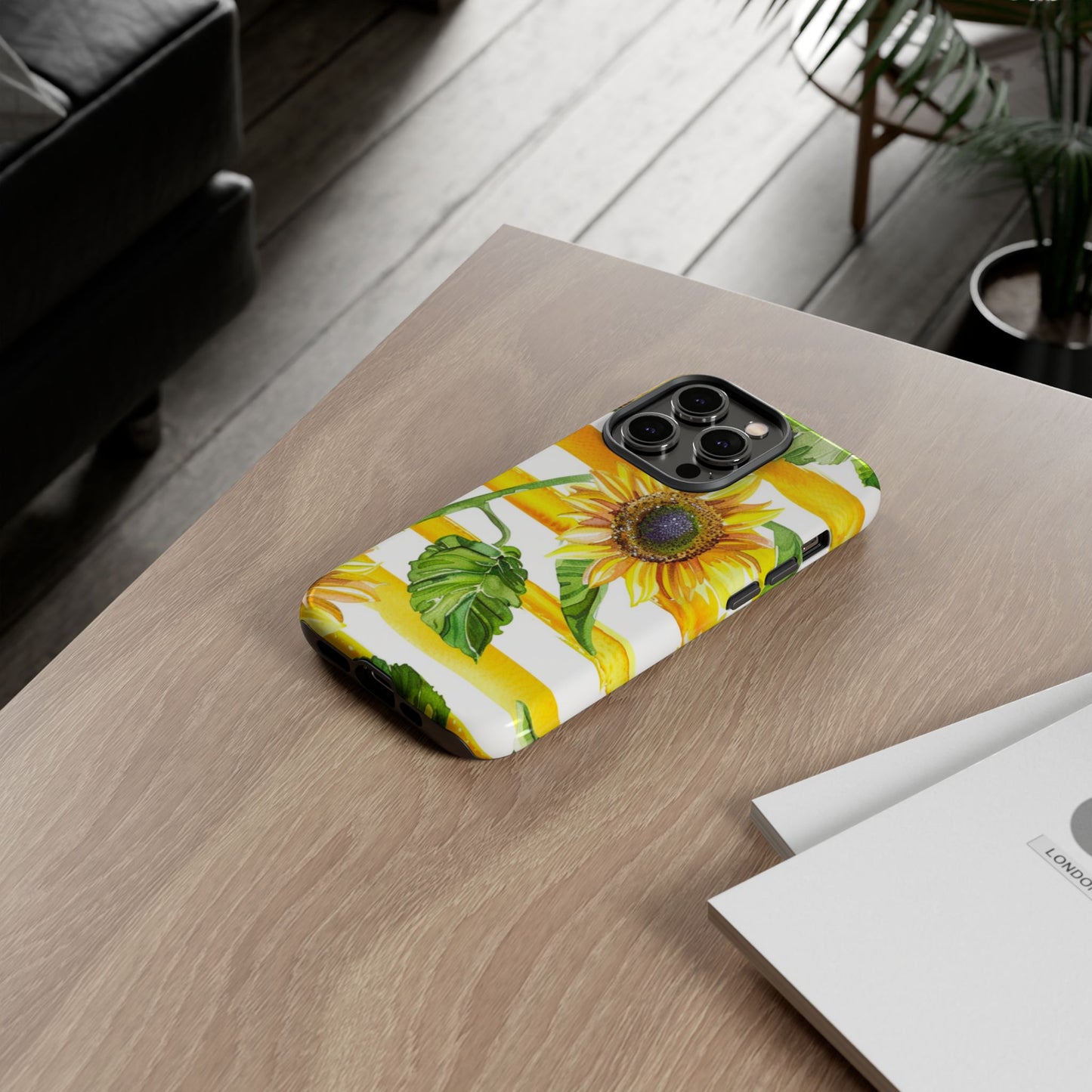 Sunflower Stripes Phone Case - Bright Floral Tough Case
