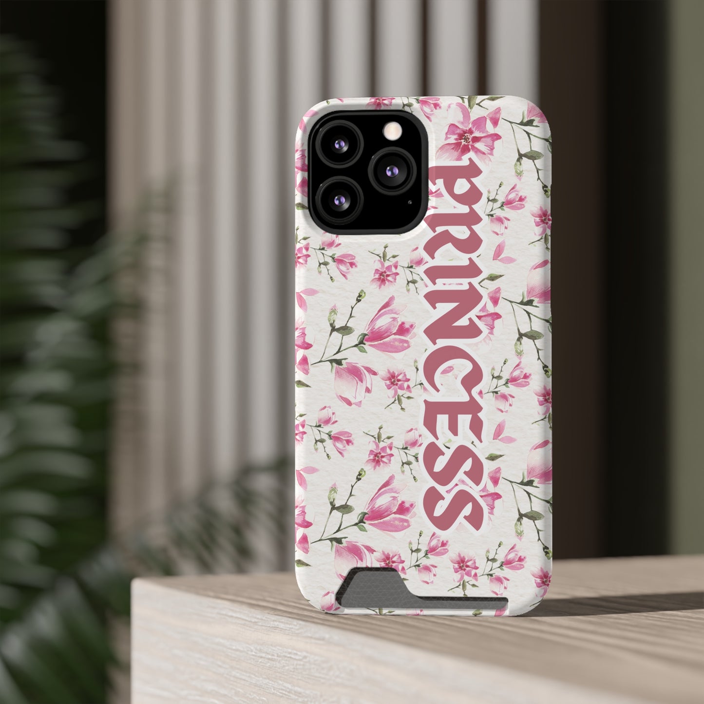 Chic Floral Phone Case with Card Holder for Princesses, Cute Floral Design, Gift for Her