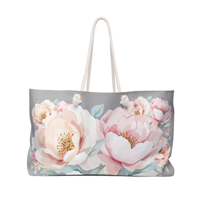Floral Peony Weekender Bag — Large Pastel Travel Tote