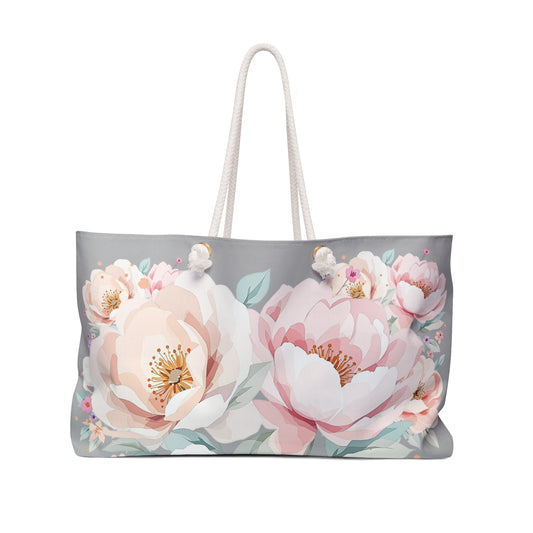 Floral Peony Weekender Bag — Large Pastel Travel Tote