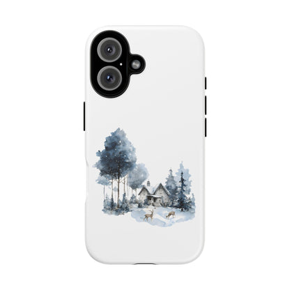 Nature-Inspired Tough Phone Case with Winter Cabin Design